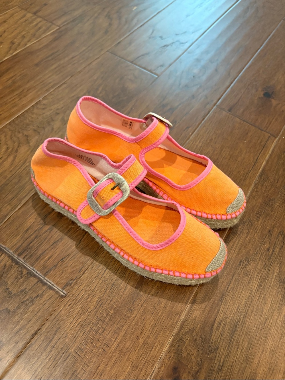 Free People Orange Canvas Mary Jane Espadrilles with Pink Trim